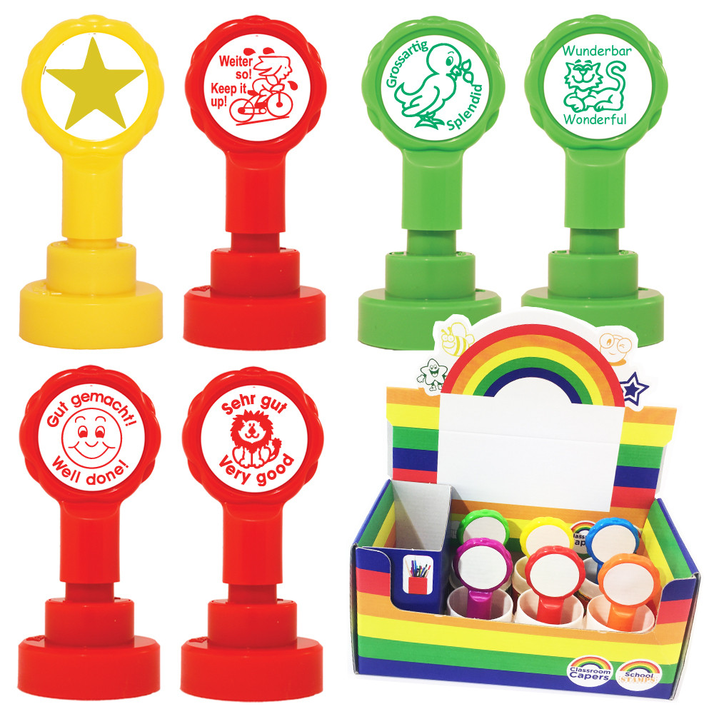 School Stamps | German Bilingual Teacher Stamps - 6 Stamper Box Set ...