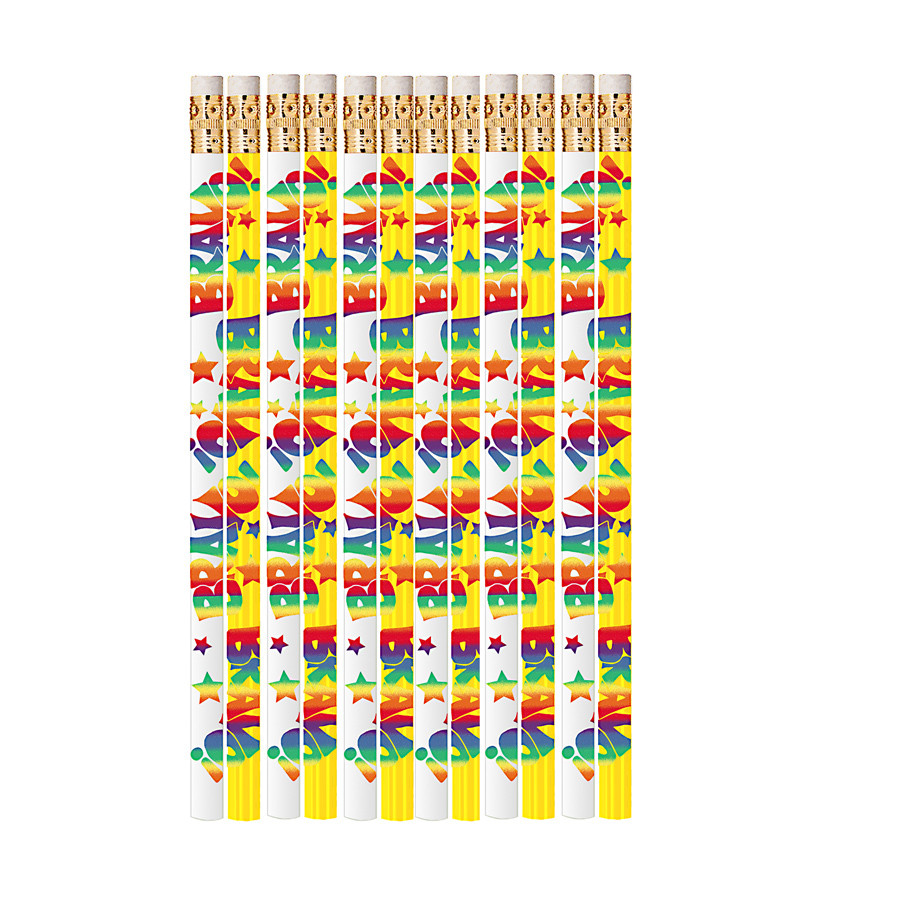 Pencils for Kids | 12 x Colourful 'Bravo' MFL Reward Pencils. Free Delivery