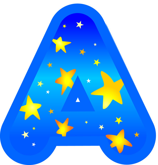 display letters and numbers star bright blue and yellow