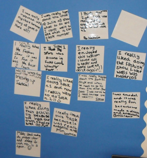 Children provide feedback using sticky notes