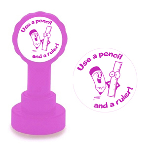 Teacher marking stamp - Use a pencil and a ruler - violet ink